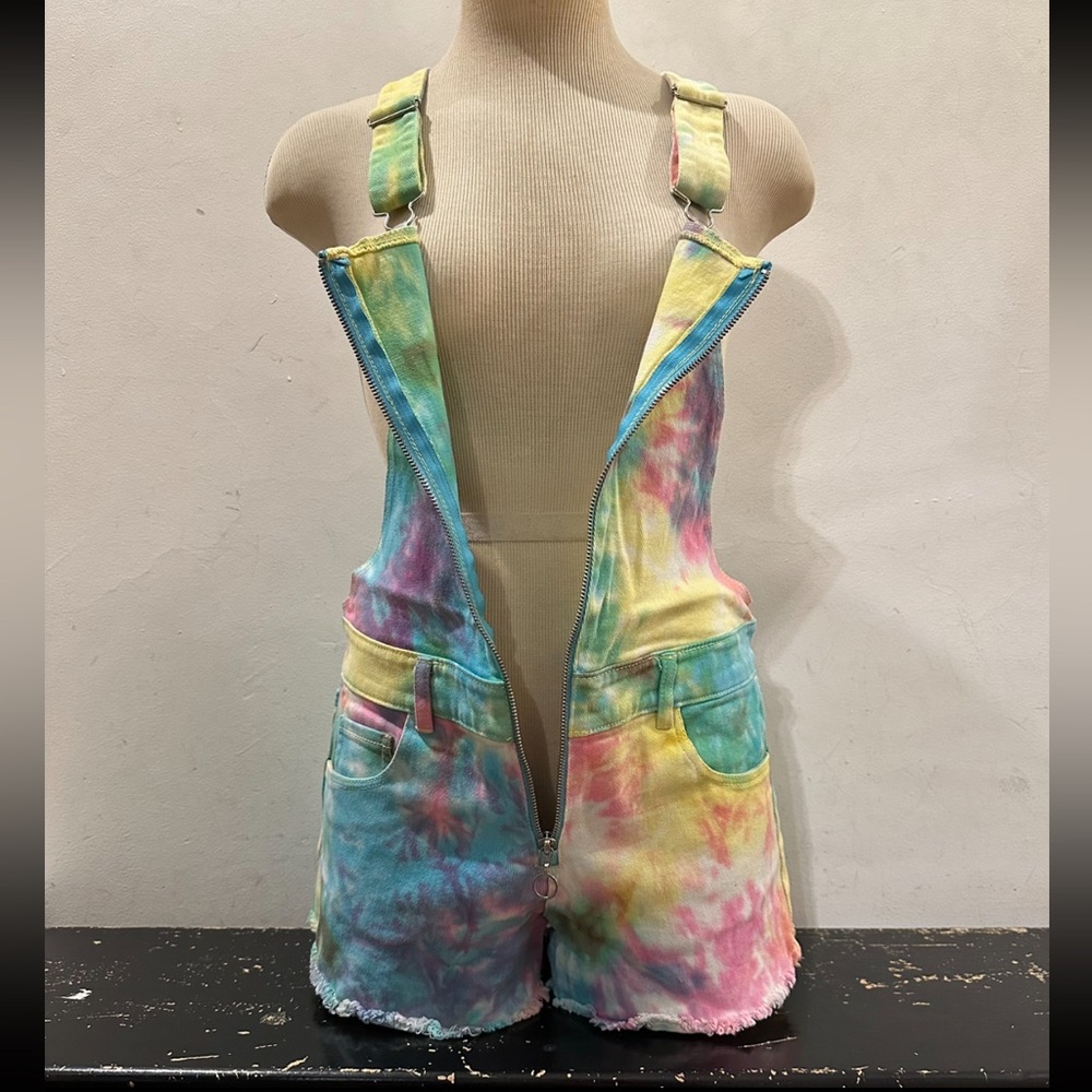 DV by Dolce Vita pastel rainbow tie dye overall shorts romper size S - Picture 5 of 9